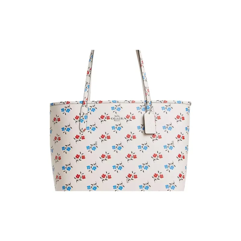 COACH City Refined Pebble Pattern Leather Tote Bag, Shopping Bag Tubas Women's White & Multicolor-3