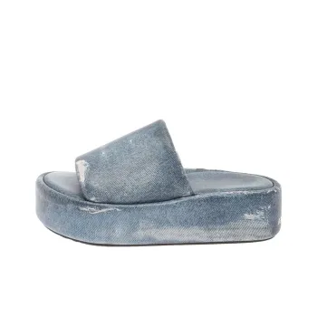 Balenciaga Rise Printed Leather Slippers Blue Women's