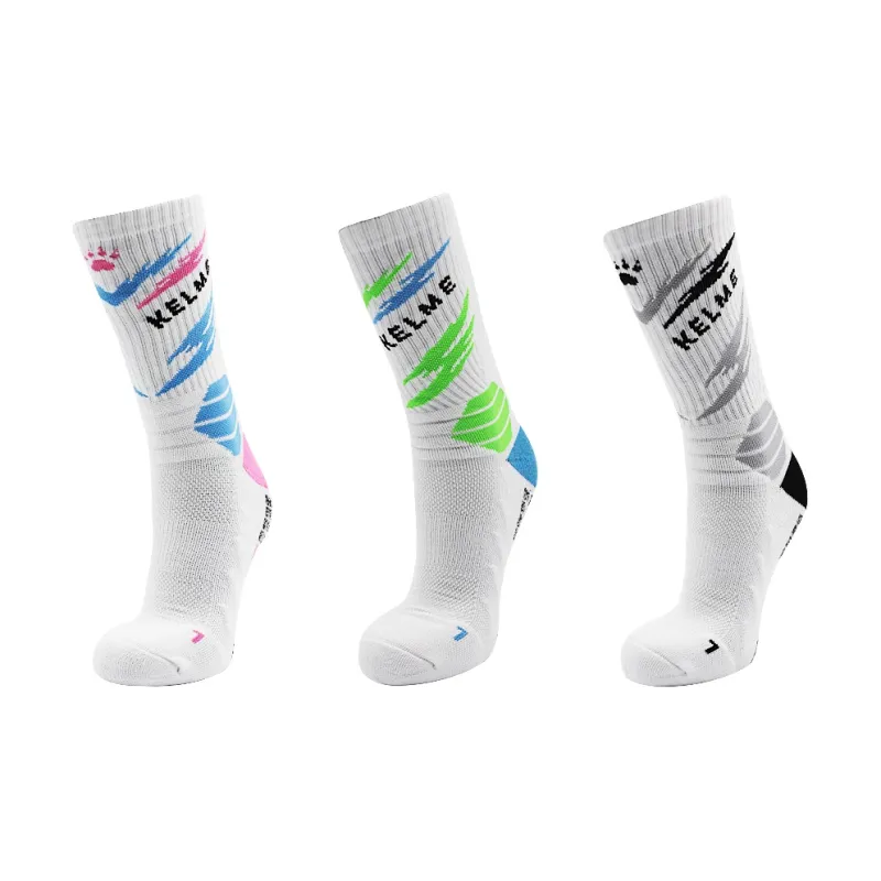 KELME Basketball Socks Unisex 3 Pack Black, White Blue, White Gray, White Green-39