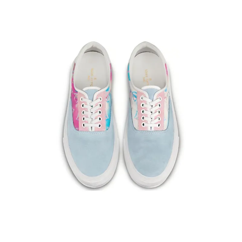 LOUIS VUITTON Trocadero Low Top Stylish Skateboarding Shoes Men's Blue Pink-3