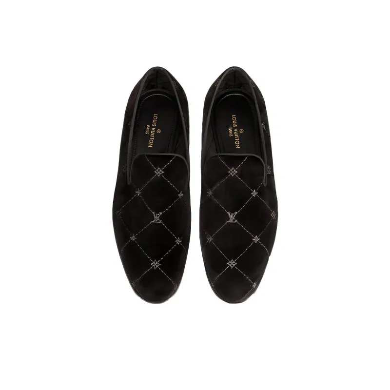 LOUIS VUITTON Auteuil Velvet Loafers 'Black With Silver Logo Lines'-5