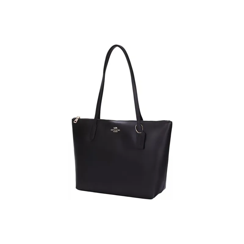 COACH Zip Top Tote Cow Leather Tote Bag Shopping Bag Handbag Shoulder Bag Large Size Women's Black-1