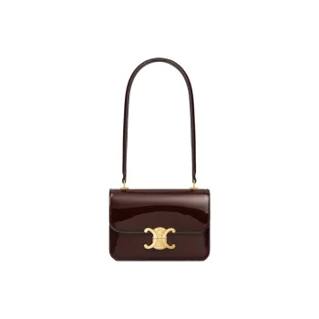 CELINE Lacquered Finish Cow Leather Handbag Shoulder Bag Women's Dark Brown