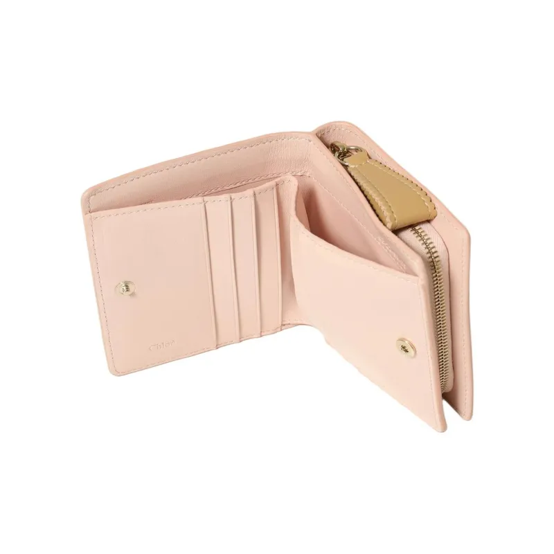 Chloe Linda Leather Wallet Mini Women's Pink & Beige-3