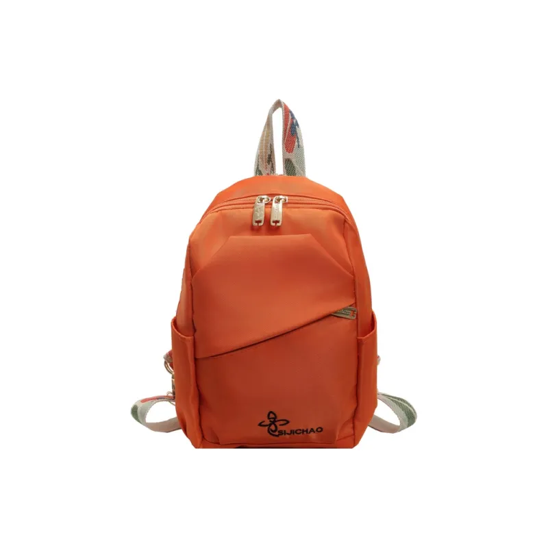 OURFUN Nylon Fabric Backpack Regular Unisex Ecru/Black/Orange-6