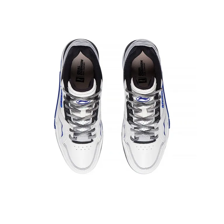 LiNing 001 BTC SP Slip-Resistant Cushioning Wear-Resistant Low-Top Skateboard Shoes Men's White Blue-3