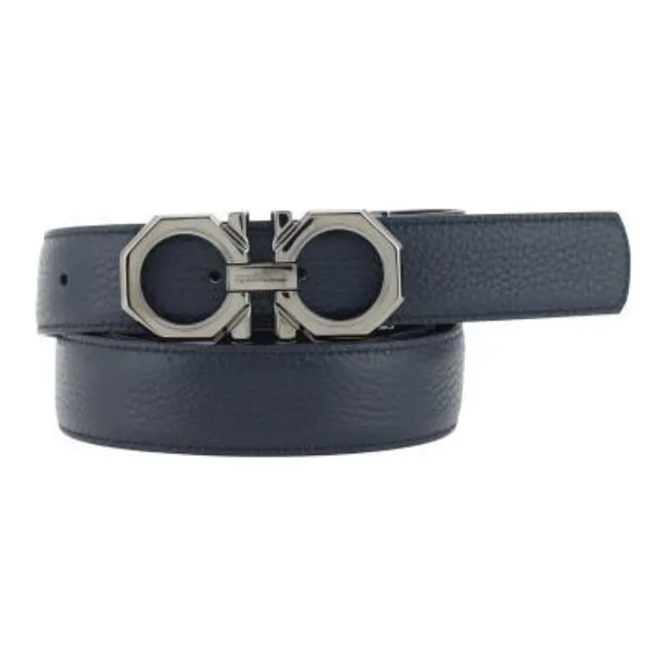 FERRAGAMO Double Sided Adjustable Design Cow Leather Belts Men's Blue Width 3.2CM-1