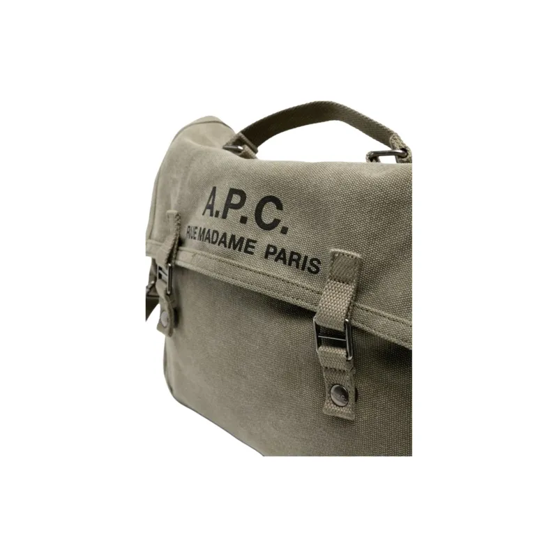 A.P.C Cotton One Shoulder Crossbody Messenger Bag Handbag Men's Army Green-3