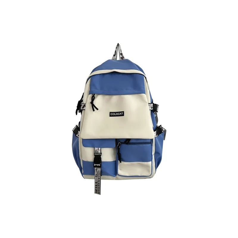 OURFUN Nylon Backpack Regular Unisex Black & White/Light Gray/Black/Blue-15