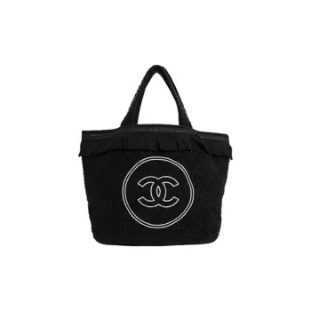 CHANEL Cotton Beach Bag 3-in-1 Shoulder Bag Crossbody Bag Tote Bag Shopping Bag Handbag Regular Women's Black
