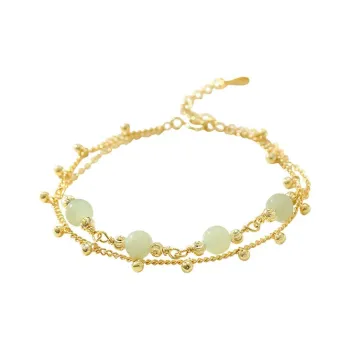 LUXLINE Hetian Jade, Silver Bracelet Pale Greenish White Jade Women's