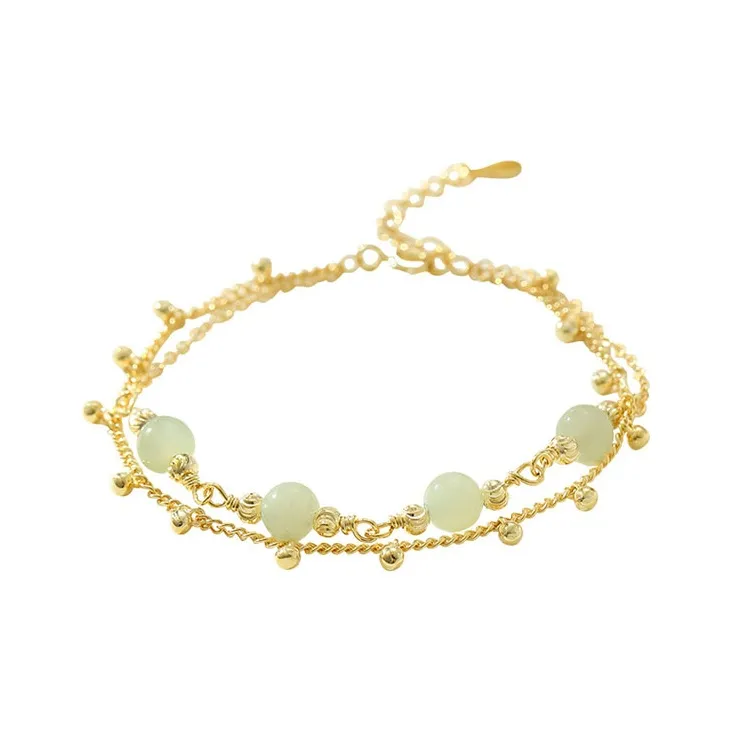LUXLINE Hetian Jade, Silver Bracelet Pale Greenish White Jade Women's-0
