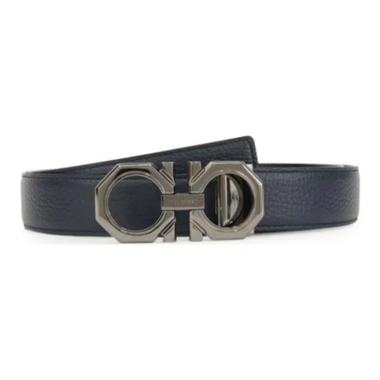 FERRAGAMO Double Sided Adjustable Design Cow Leather Belts Men's Blue Width 3.2CM-2