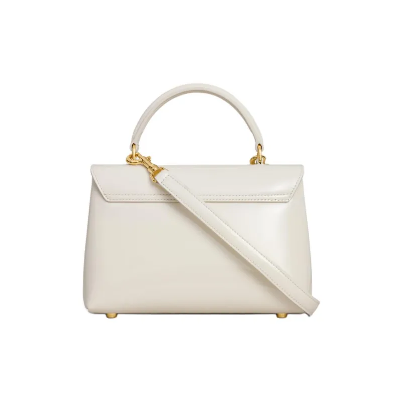 CELINE Lacquered Finish Cow Leather Shoulder Bag, Crossbody Bag, Handbag Regular Women's Cotton White-2