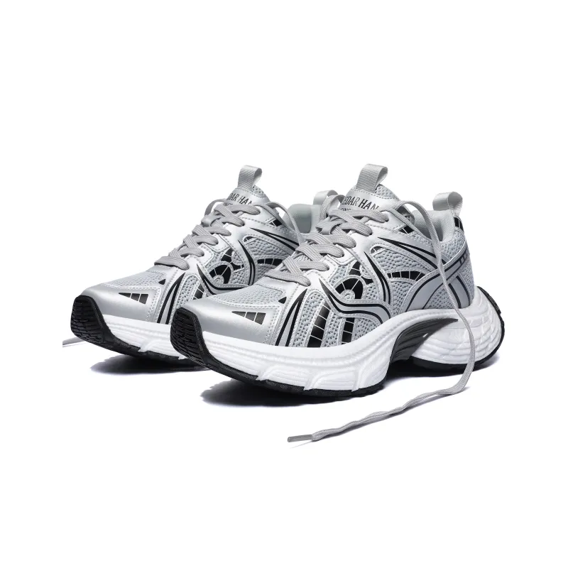 CEDAR HAN Anti Slip Wear Resistant Breathable Lightweight Height Increasing Low Top Chunky Sneakers Unisex Mercury Gray-2
