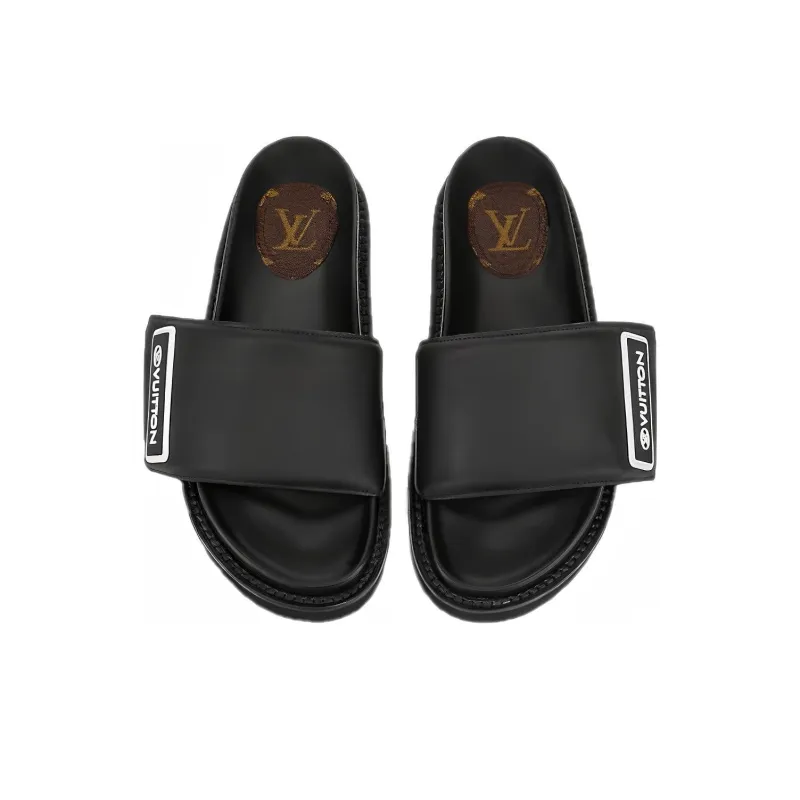 LOUIS VUITTON Sunset Slip Resistant Slide Slippers Women's Black White-3