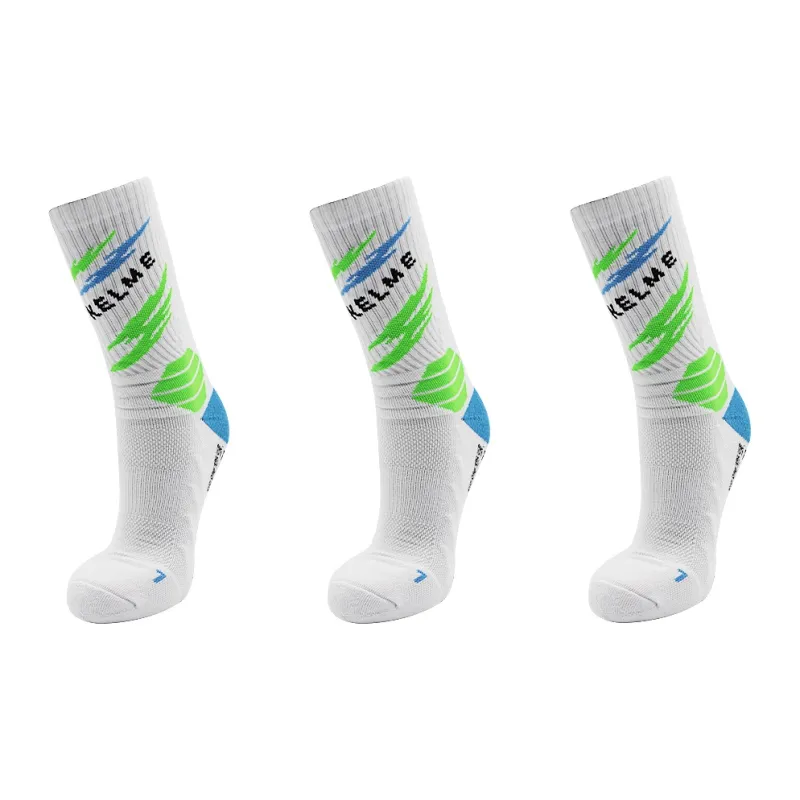 KELME Basketball Socks Unisex 3 Pack Black, White Blue, White Gray, White Green-16