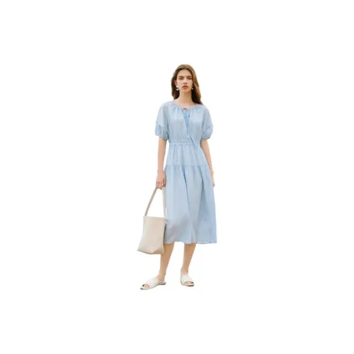 Initial language Short-Sleeved Dresses Women's Light Blue