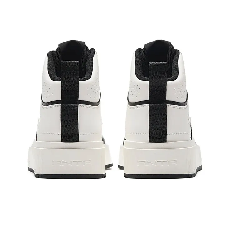 Anta Milk Lid 2 Slip Resistant Shock Absorbers Lightweight High Top Skateboard Shoes Men's Black White-3
