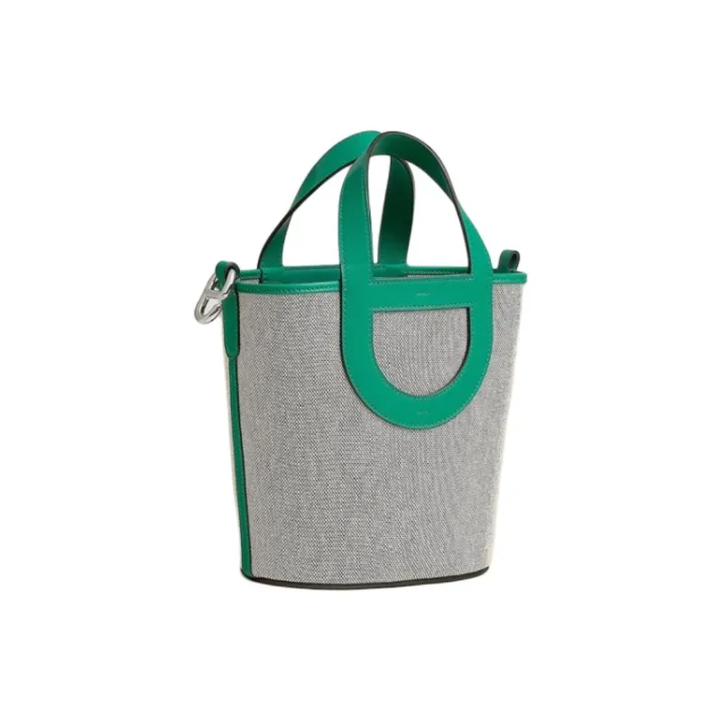 HERMES In The Loop Canvas With Swift Calfskin Vegetable Basket Pig Nose Bucket Bags Handbags Women's Gray & Green-1