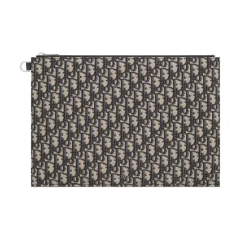 DIOR OBLIQUE Jacquard Clutch Small Size Men's Beige & Black