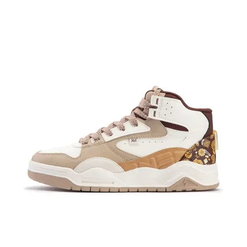361° Xingran 4 Wear Resistant High Top Skateboard Shoes Women's White Brown