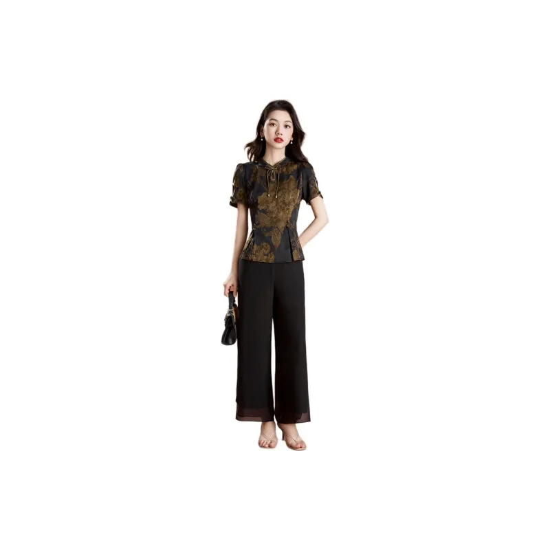 Mylan Casual Suit Women's Black With Yellow Floral-1