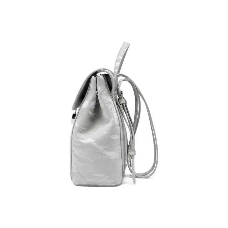 JOSINY PU Backpack Medium Size Women's Silver Gray/Ecru/Brown-6