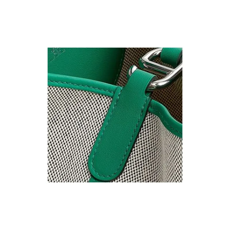 HERMES In The Loop Canvas With Swift Calfskin Vegetable Basket Pig Nose Bucket Bags Handbags Women's Gray & Green-3