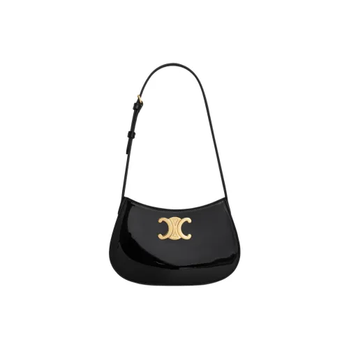 CELINE Lacquered Finish Cow Leather Handbag, Shoulder Bag Women's Black