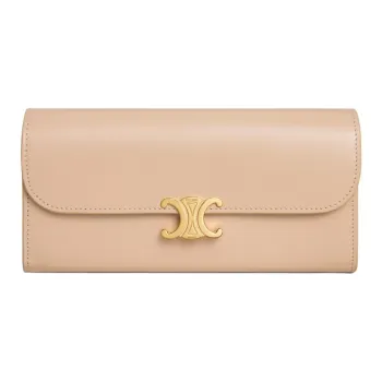 CELINE Triomphe Shiny Calfskin Wallet Large Size Women's Beige