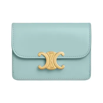 CELINE Triomphe Shiny Cow Leather Wallet, Card Holder Women's Pool Blue