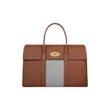 Mulberry Eleventy Collaboration Flannel Double-Layered Textured Leather Handbag Women's Chestnut With Gray Accents