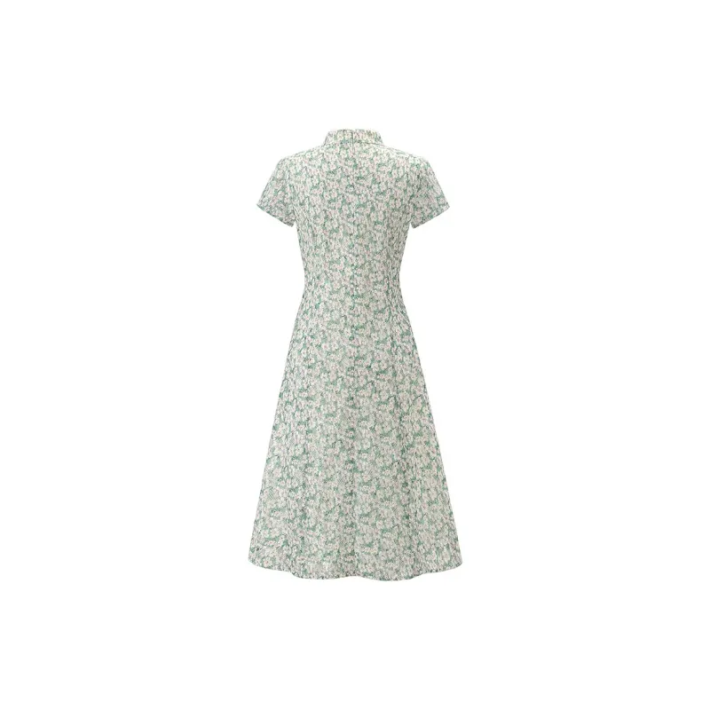 Cypress House Short Sleeved Dresses Women's Green Base Floral-1