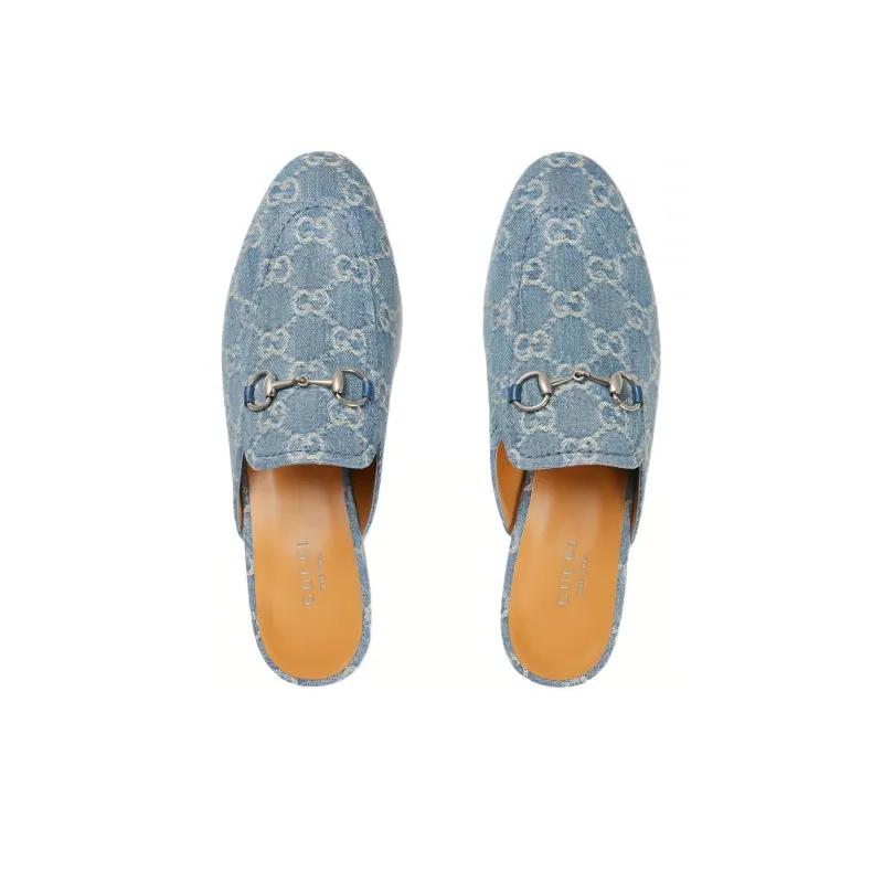 GUCCI Princetown Wrap-toe Slippers Women's Blue-2