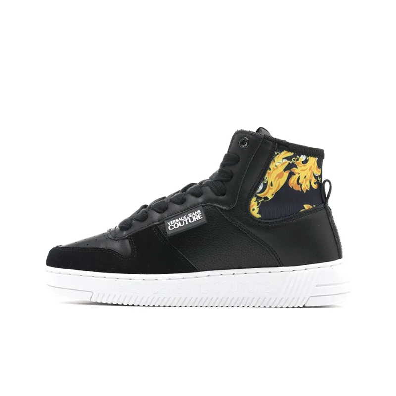 VERSACE JEANS Couture Wear Resistant High Top Skateboard Shoes Women's Black-0