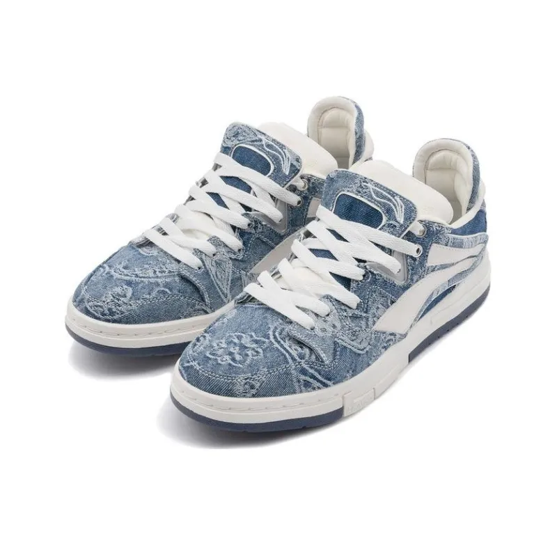 1807 X LINING Wei Wu PRO Skateboard Shoes Women's Low Top Denim Blue-2