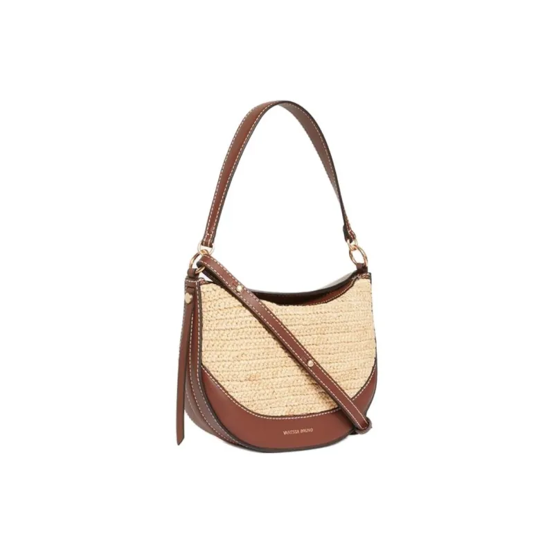 Vanessa Bruno Smooth Leather With Raffia Portable Crossbody Bag Shoulder Bag Small Size Women's Natural-1