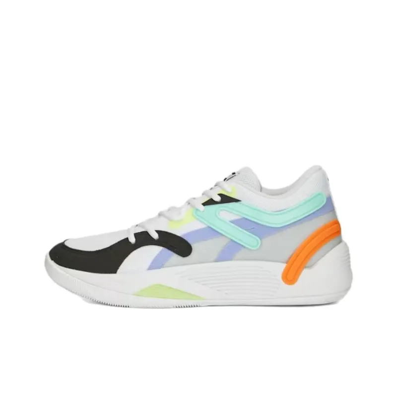PUMA Trc Blaze Cushioned Slip-Resistant Abrasion-Resistant Low-Top Basketball Shoes Unisex White Blue Orange-0