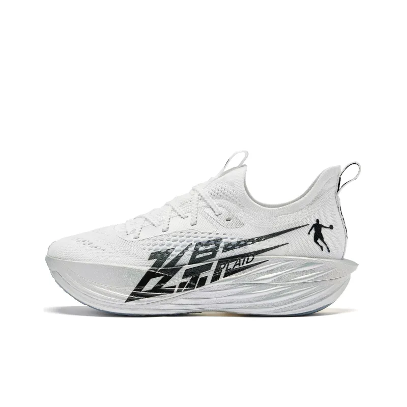 QIAODAN Flying Shadow Plaid Abrasion Resistant Low Top Running Shoes Men's White-0