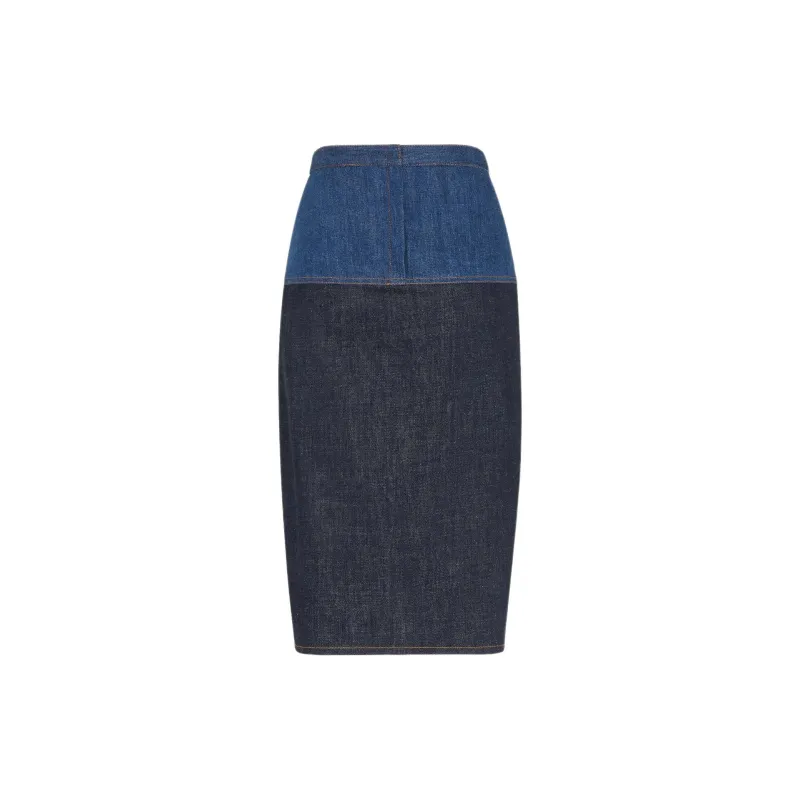 FENDI High Waisted Colourblock Denim Midi Skirt-1