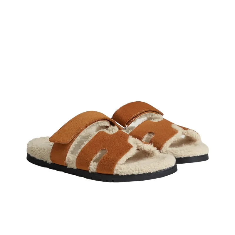 HERMES Chypre Slide Slippers Men's Brown-3