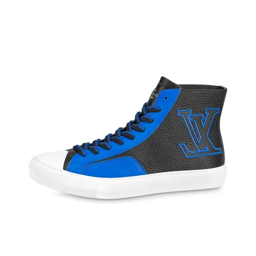 LOUIS VUITTON Tattoo Skateboard Shoes Men High-Top Blue Black