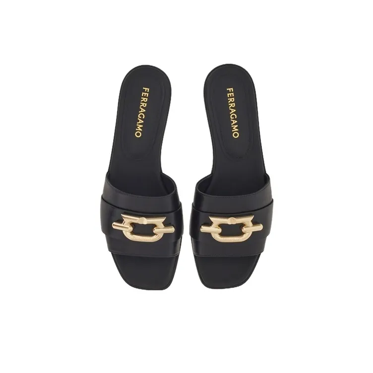 FERRAGAMO Gancini-plaque Leather Slides-3