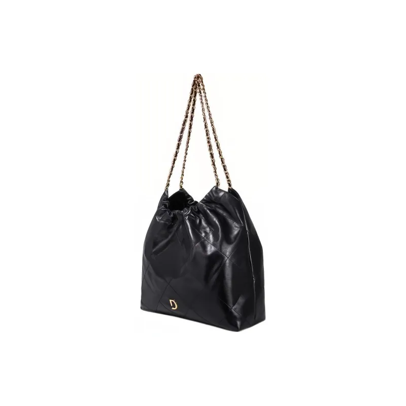DISSONA Cow Leather Handbag Shoulder Bag Large Size Women's Black-1