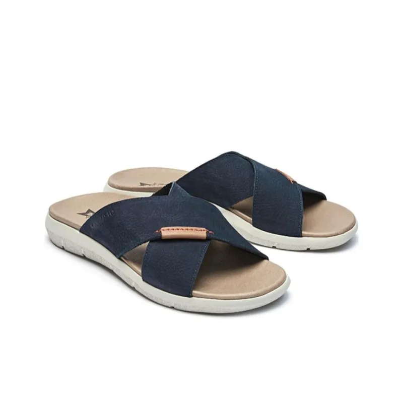 MEPHISTO Slide Slippers Men Sand/Navy Blue/Black-6