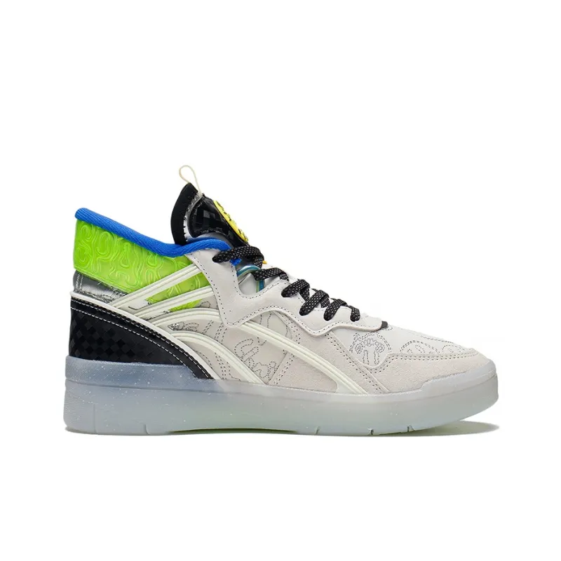 LiNing Wave Mid Party Anti Slip Wear Resistant Mid Top Skateboard Shoes Women's White Black Blue-1