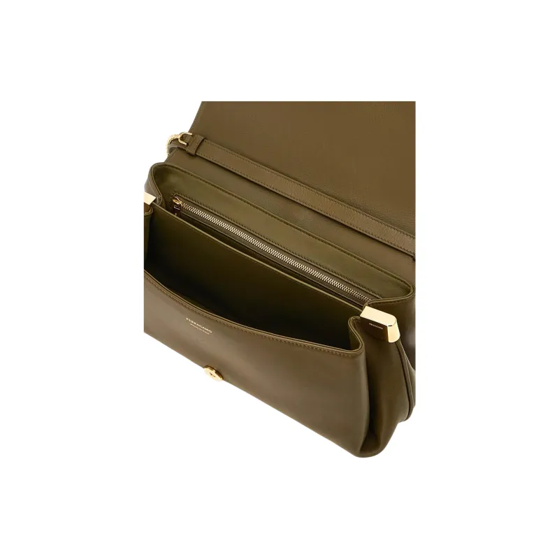 FERRAGAMO GANCINI Calfskin Shoulder Bag Crossbody Bag Medium Size Women's Olive Green-4