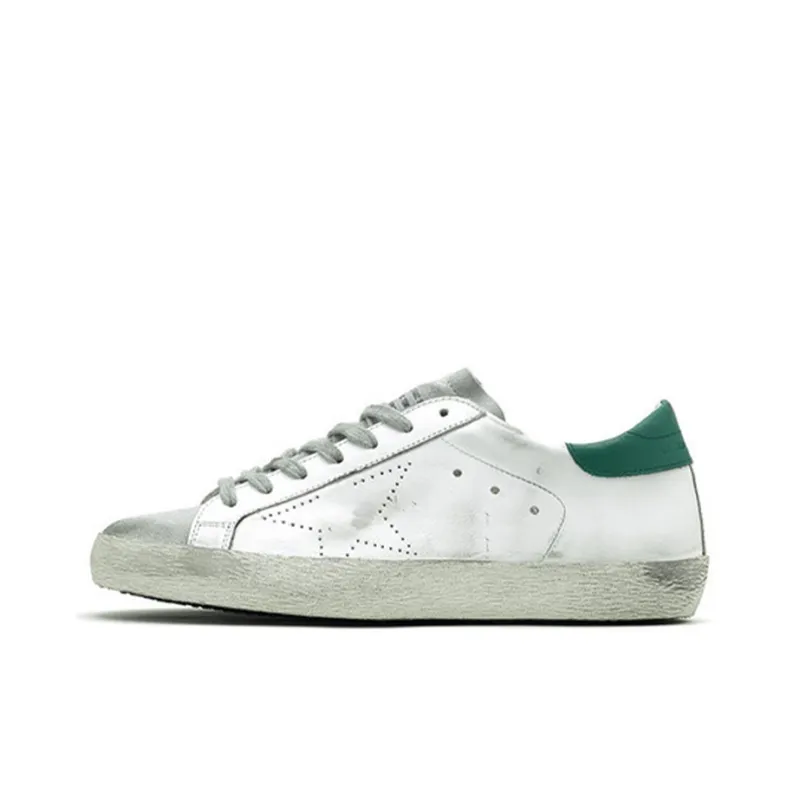 Golden Goose Super Star Low Top Skateboard Shoes Men's White Green Vintage Version-0