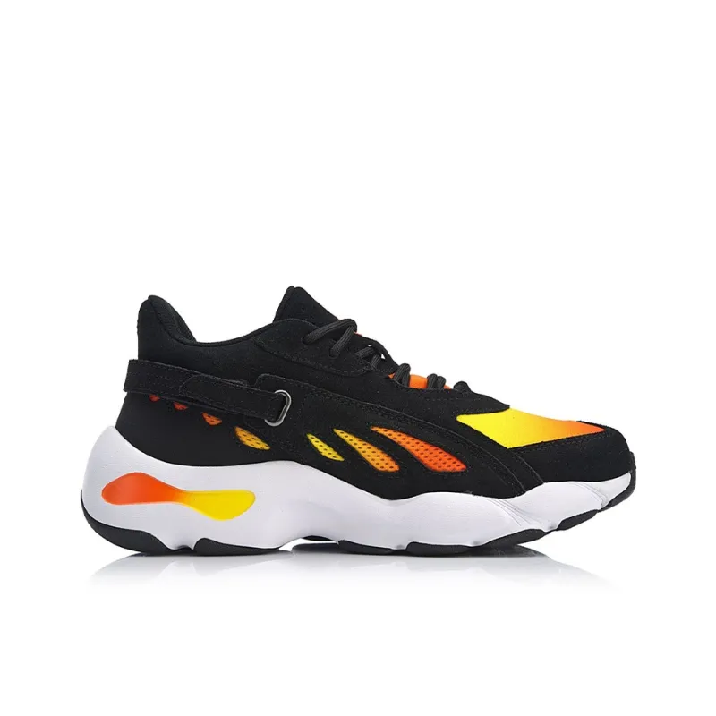 LiNing Butterfly Cushioned Slip Resistant Low Top Chunky Sneakers Black Yellow-1
